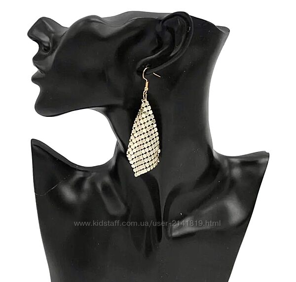 Серьги кольчуга золото, металлические серьги сетка, серьги кольчуга