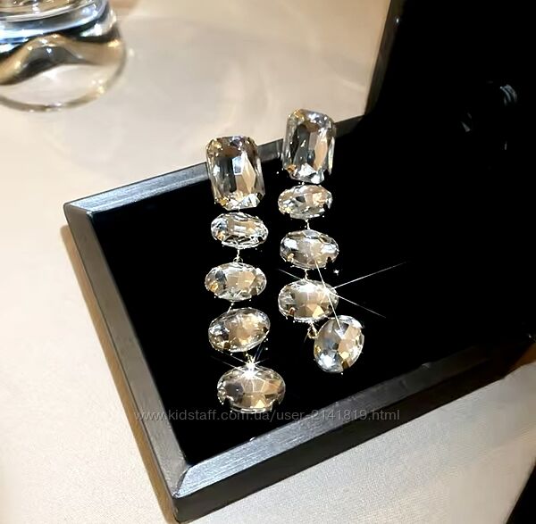 Длинные серьги крупные кристаллы, серьги люстры, объемные серьги камни