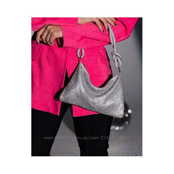 Шикарная сумочка кольчуга со стразами серебро. Блестящая сумочка клатч