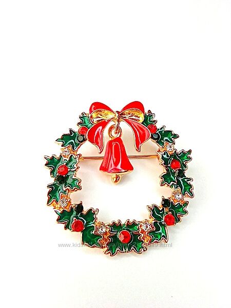 Новогодняя женская брошь рождественский веночек. новогодняя брошка