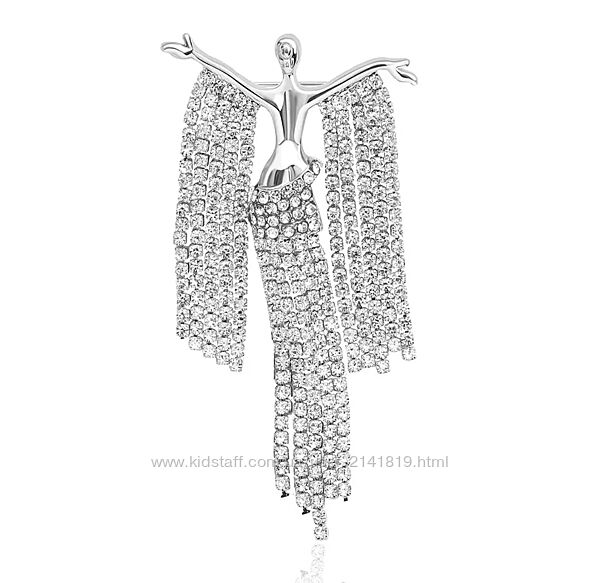 Элегантная брошь танцовщица, ангел с блестящими стразовыми цепочками