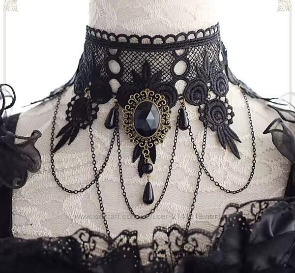 Черный кружевной чокер на шею, готический чокер кружево, ожерелье кружево