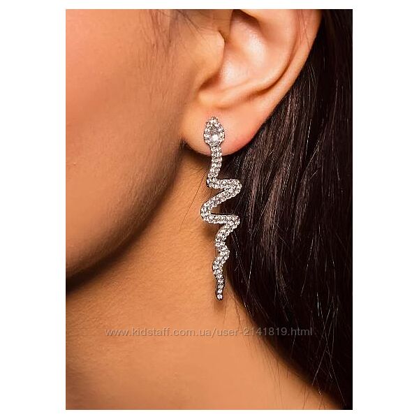 Серьги в форме змеи, серьги змеи стразы камни, блестящие сережки змейки