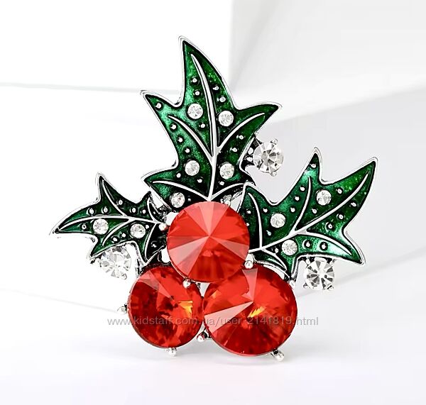 Новогодняя красивая брошь остролист, рождественская брошка брошь на подарок