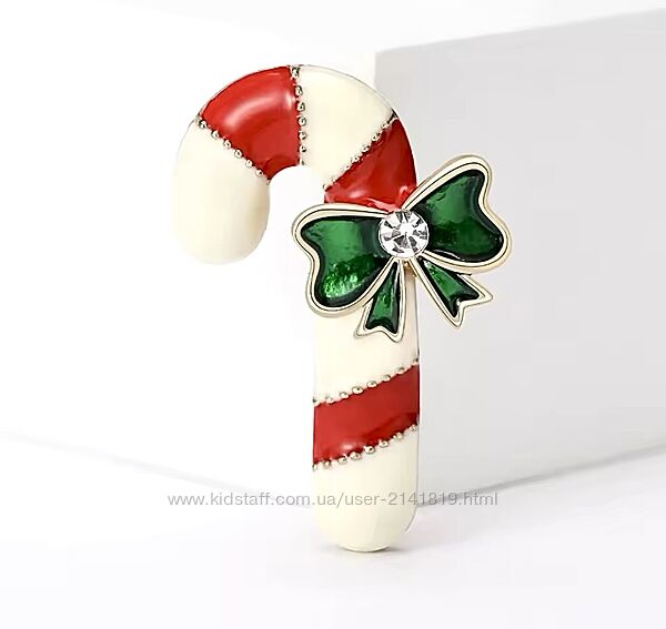 Новогодняя брошь леденец, рождественская брошь сахарная трость, брошь зима