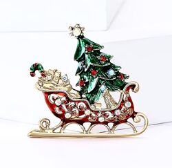 Красивая брошь новогодние сани, зимняя брошь на подарок, новогодняя брошка