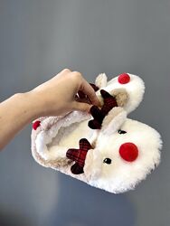 Зимние теплые тапочки Рождественские олени, новогодние тапочки с оленями