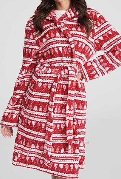 Женский теплый халат с рождественским принтом, плюшевый теплый халатик