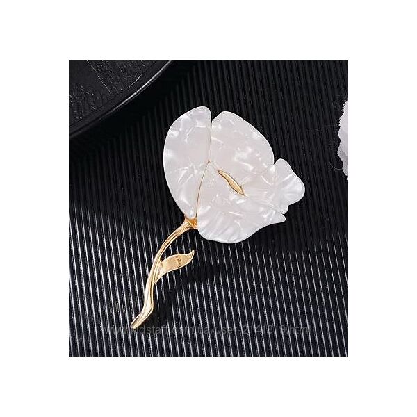 Изящная брошь белый цветок, акриловая брошка белый мак, брошь белый цветок