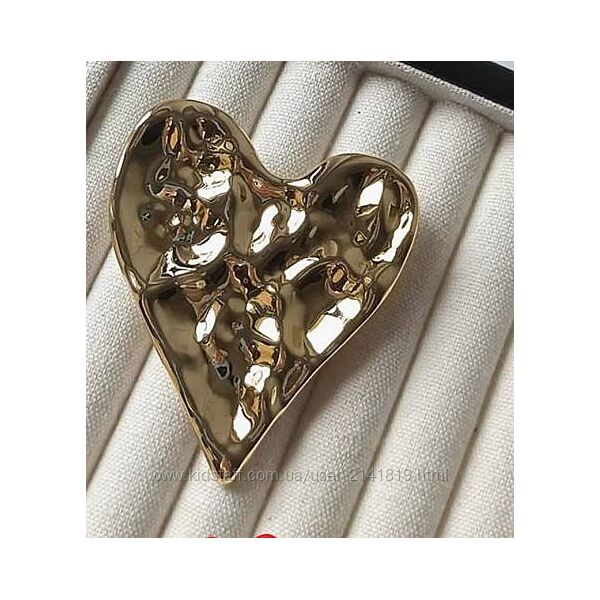 Массивная брошь сердце, брошка сердце минимализм медсталь, брошь сердце