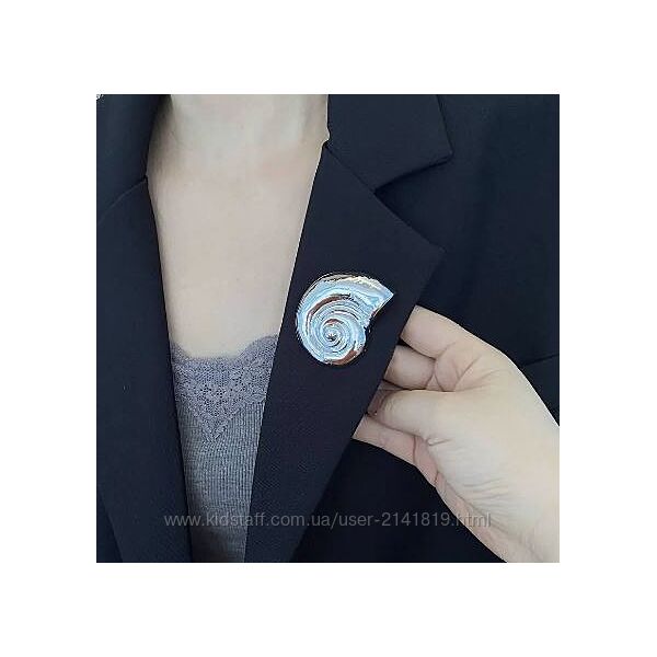 Дизайнерская крупная брошь ракушка, брошка ракушка серебро,