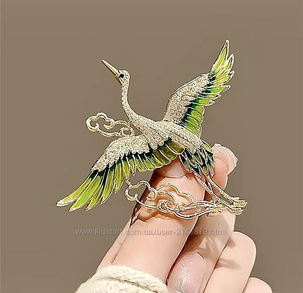 Брошь парящий журавль, брошь в виде птицы, брошка журавль, брошка птица