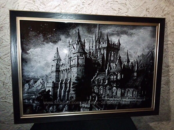 Картина Замок гравировка на стекле 30х45см
