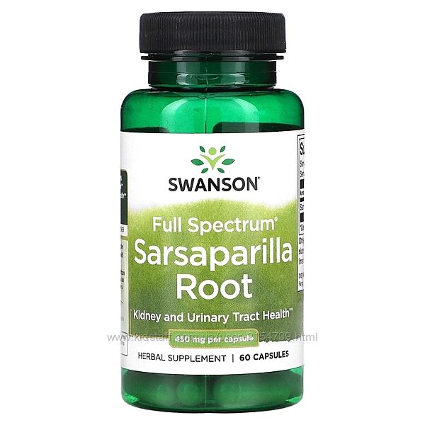 Swanson, Корень сарсапариллы полного спектра, 450 мг, 60 капсул