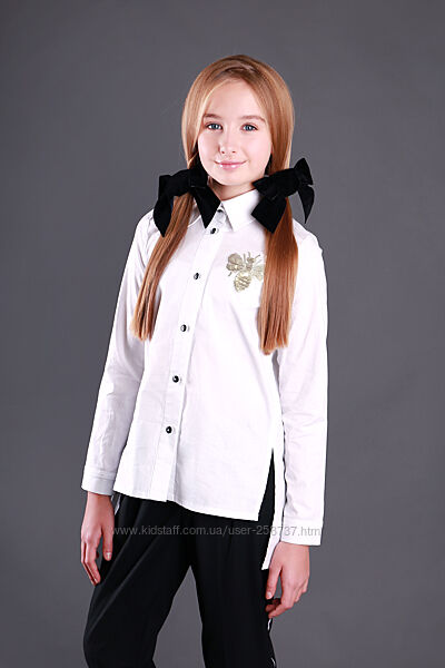 Школьная белая блузка, рубашка длинный рукав ТМ Моне р.128