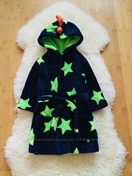 Nutmeg 1-3 і 3-4 Два розміри. махровий, флісовий халат Динозавр з капюшоном