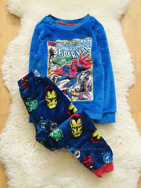 5-6 рок, Disney флісова пухнаста піжама з Героями Коміксів. реглан та сині 