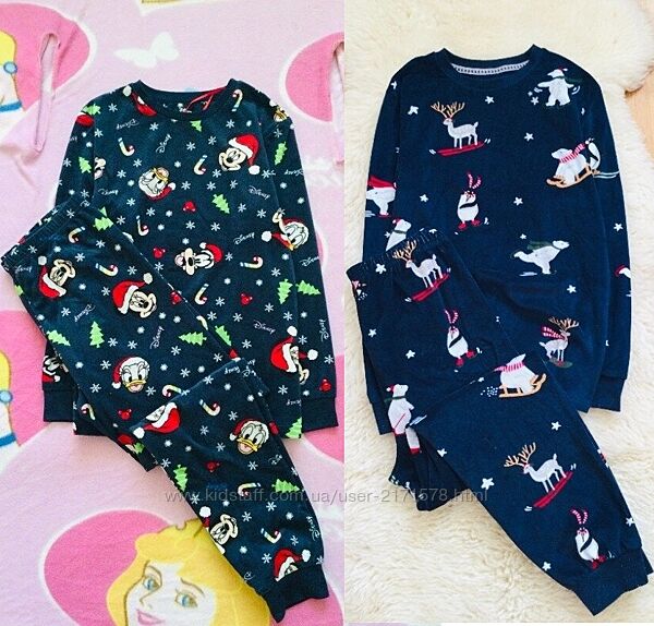 9-10 років 140 зріст Primark велюрова піжама з Новорічним принтом. тепла, м