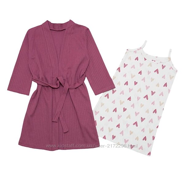 Комплект для дому для дівчинки, трикотажний халат та нічна сорочка