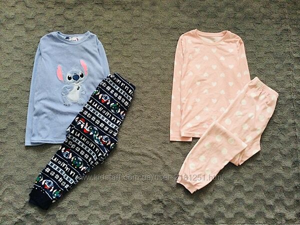 9-10 р. , Primark. F&F велюрова піжама зі Стічем та Сердечками. тепла, мяке