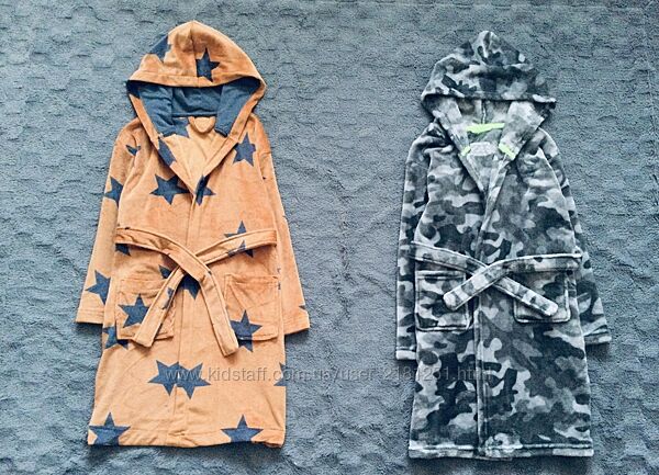 7-8 рок. George. Primark. Халат з Зірками і Мілітарі велюровий, флісовий, п