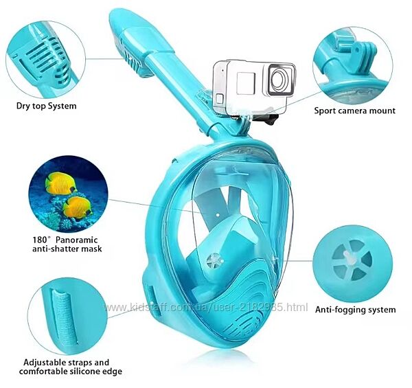 маска дітяча для підводного плавання. снорклінгу. бірюзова. 4-5 років
