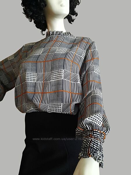Eur 48 стильна блуза великий розмір пишний рукав принт гленчек 1020 