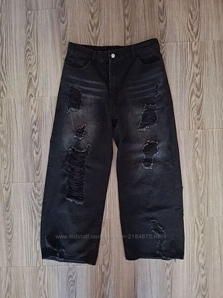 Стильні чорні рвані джинси Oversize  модний фасон, чудовий стан