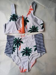 Білий купальник танкіні на блискавці та з принтом Пальми