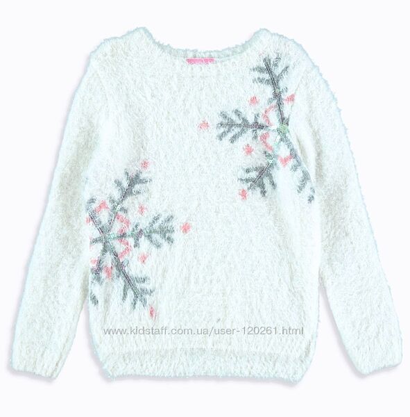 Пухнастий Светр Вайкiкi-128см-Снiжинки/паетки-Нарядные Джемпера110-146