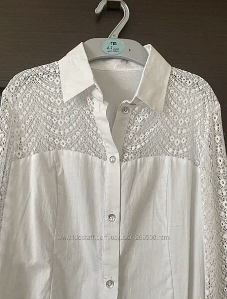 Белая блузка с кружевными рукавами, рост до 168см