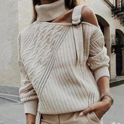 Светр пуловер джемпер. Салатовий з вирезом на плечі. 