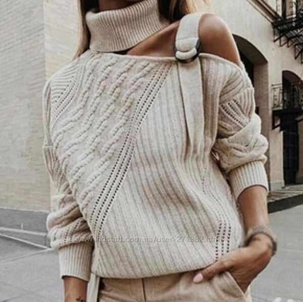 Светр пуловер джемпер. Салатовий з вирезом на плечі. 